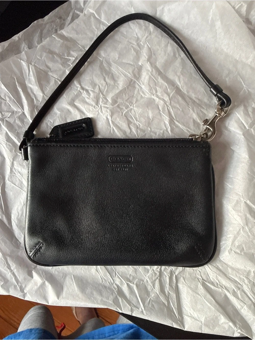 Vintage Coach Black Leather Wristlet with Detachable Strap